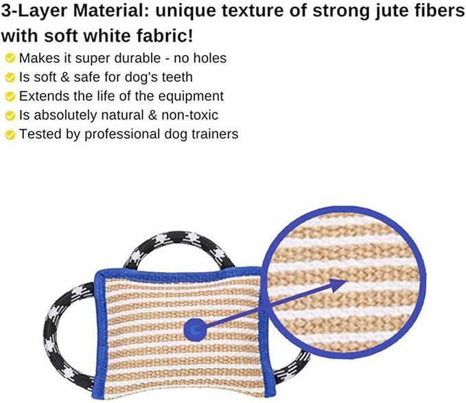 Dog Bite Pillow, Tug War Dog Toy Dog Biting Pad, Jute Tear Resist Interactive Play Dog Bite Tug Toy for Small Medium Large Dogs (Blue)