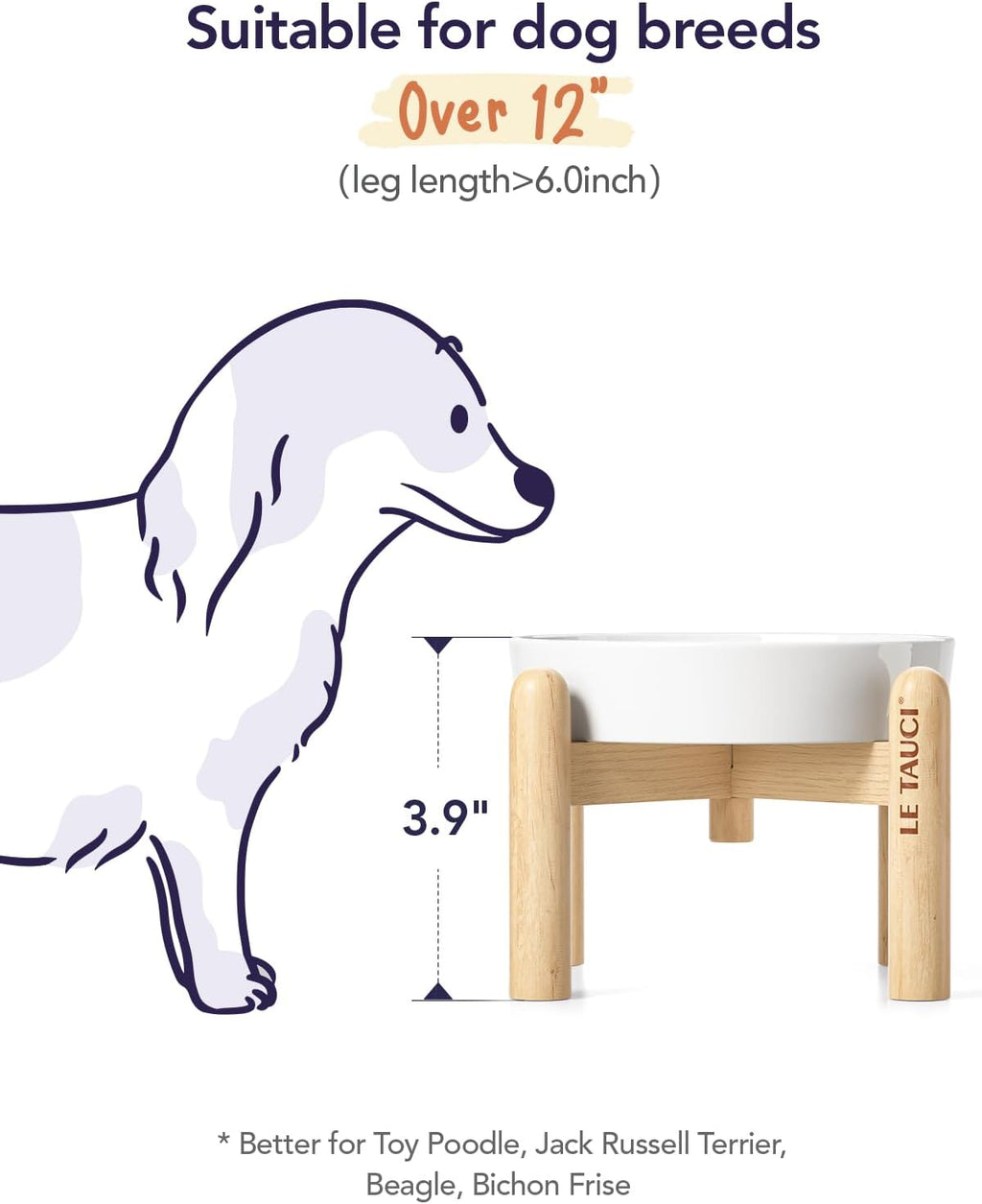 LE TAUCI Ceramic Slow Feeder Dog Bowls Small Breed, 0.6 Cups Elevated Dog Bowl for Fast Eaters, Puzzle Bowl for Small Dogs and Cats,Angle White