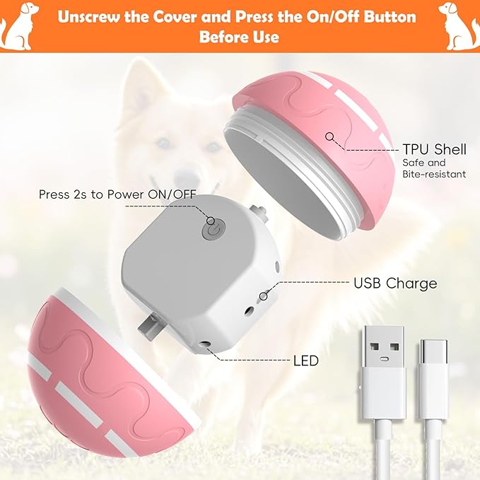 Smart Interactive Dog Ball, Interactive Dog Toys with Remote Control, Automatic Moving Pet Ball for Medium and Large Dogs, TPU Material, Rechargeable Vibrating Bouncing Pet Toy