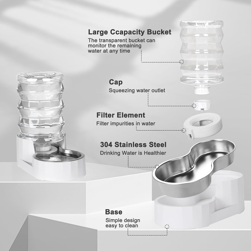 RIZZARI Pet Water Bowl Dispenser: 4L Automatic Stainless Steel Gravity Feeder - Large Capacity Ideal for Cats and Small Dogs - Indoor and Outdoor Hydration