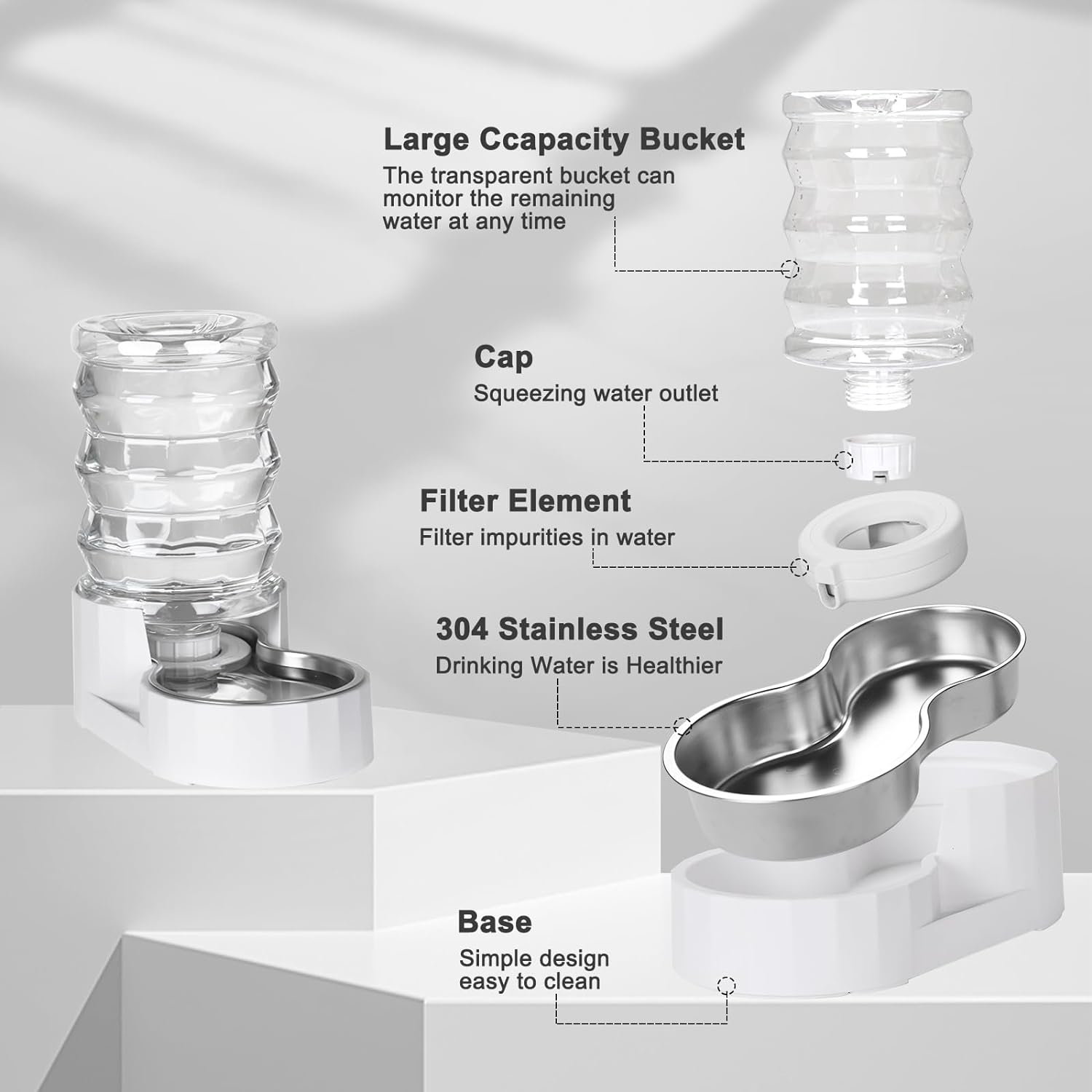 RIZZARI Pet Water Bowl Dispenser: 4L Automatic Stainless Steel Gravity Feeder - Large Capacity Ideal for Cats and Small Dogs - Indoor and Outdoor Hydration