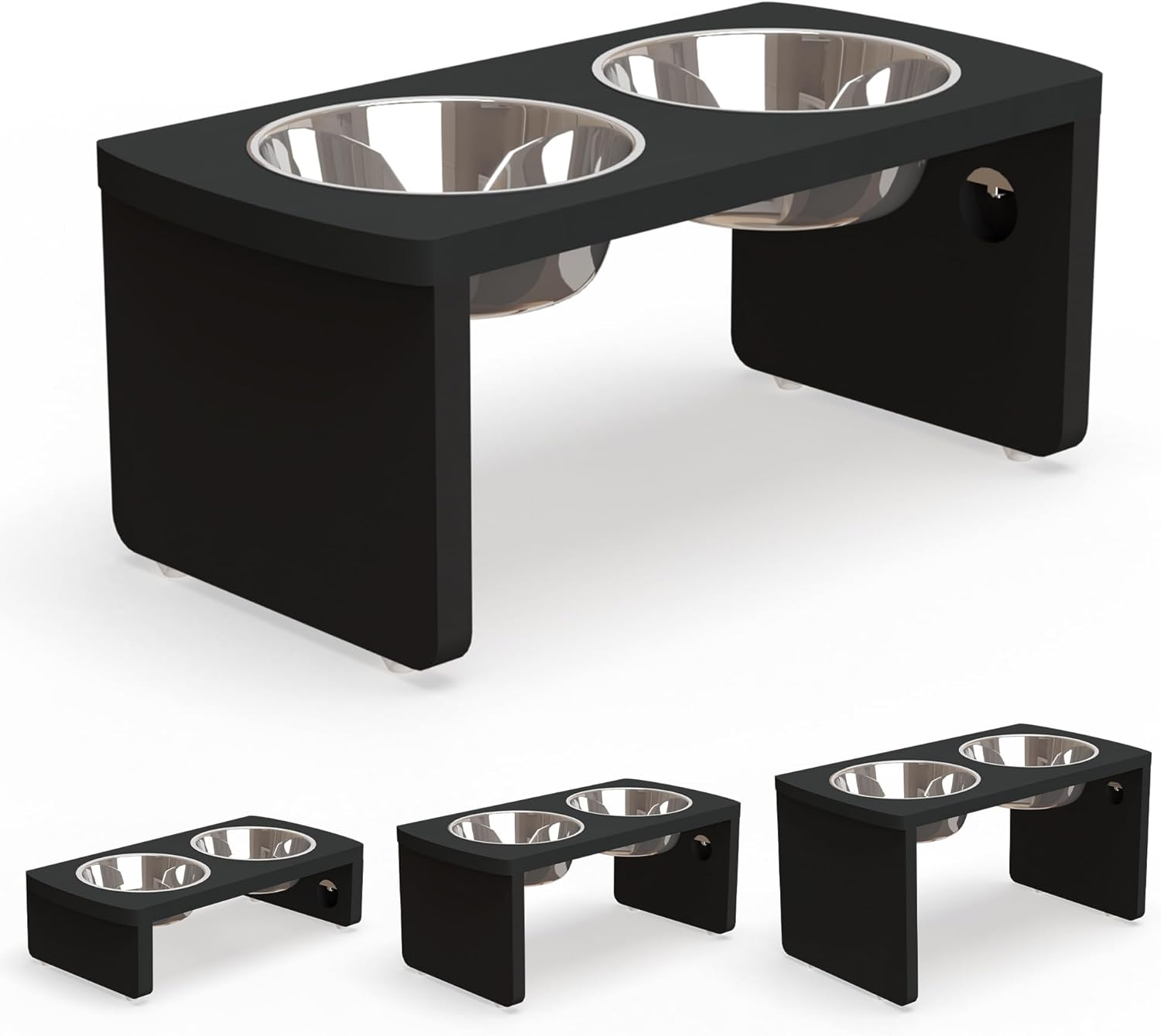 Elevated Dog Bowls, Bamboo Raised Dog Bowl for Medium Dogs, with 2 Stainless Steel Bowls (7'' Tall-30 oz Bowl)