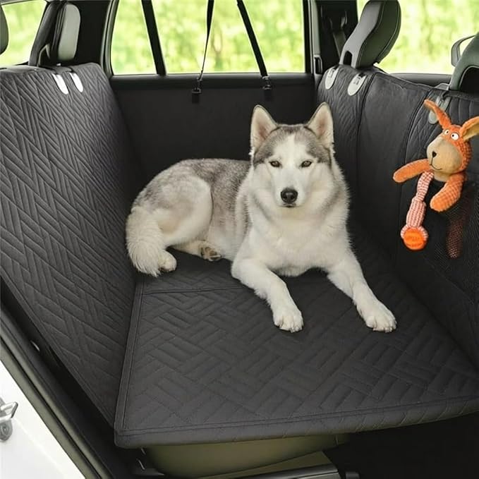 Car Back Seat Extender for Dogs – 40% Extra Space, 600D Oxford Waterproof Dog Car Seat Cover with Hard-Bottom Bridge, Non-Slip Base, Mesh Window & Storage Pockets – Foldable Design