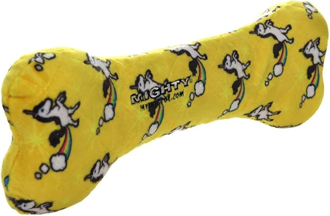 MIGHTY- NO Stuff Bone– Squeaky Plastic Core. 2-in-1 Toy. Made Durable, Strong & Tough. Interactive Play Dog Toy (Tug, Toss & Fetch). It Floats. (Unicorn, Large 2 Pack)