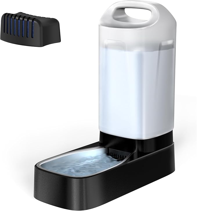 Automatic Dog Water Bowl Dispenser - with Filter 2.4 Gallon Stainless Steel Gravity Pet Water Feeder with Ergonomic Handle Design Anti Splash Drinking Bowl Easy to Clean Multi Pet Use