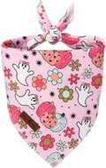 Lionet Paws Halloween Dog Bandana Washable Cotton Handkerchief Scarf Triangle Flower Ghost Pink Bandanas for Medium Large Dogs Girl