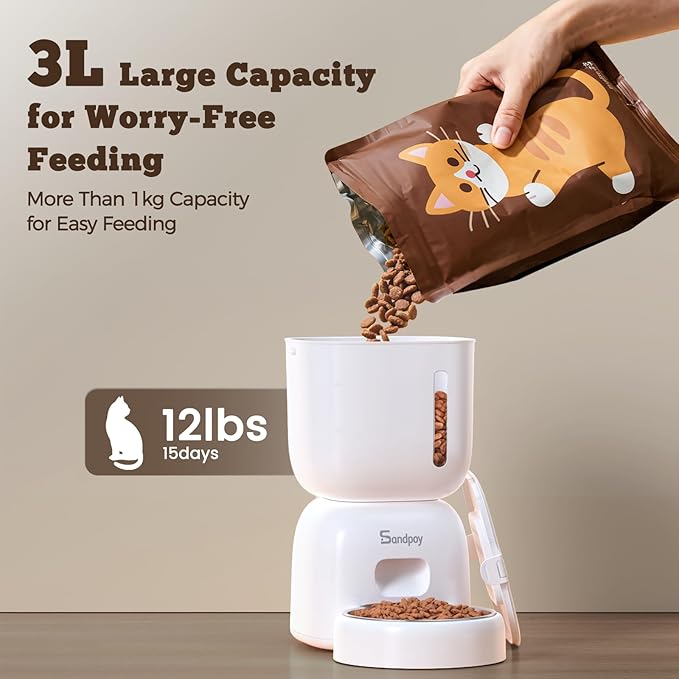 Automatic Cat Feeder and Water Dispenser FW1, 3L Cat Food Dispenser with Locking Lid, Two-in-One Set Timed Dog Feeder for Cats and Puppies, Pet Feeder with Portion Control, 4 Daily Meals