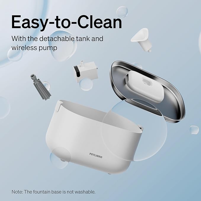 Bundle of PETLIBRO App Monitoring Cat Water Fountain with Wireless Pump + 4 Packs Genuine Replacement Filters, 2.5L/84oz Dockstream Pet Water Fountain for Cats Inside, Auto Cat Water Dispenser Dog