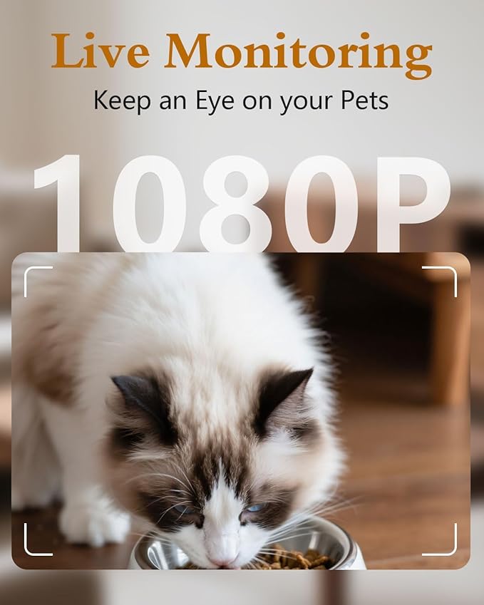 Yakry Automatic Cat Feeder with Camera - 5G WiFi Easy Setup App Control Cat Dry Food Dispenser with Stainless Steel Bowl, 4L/17 Cups, HD 1080P Video with Night Vision for Small Pets Indoor
