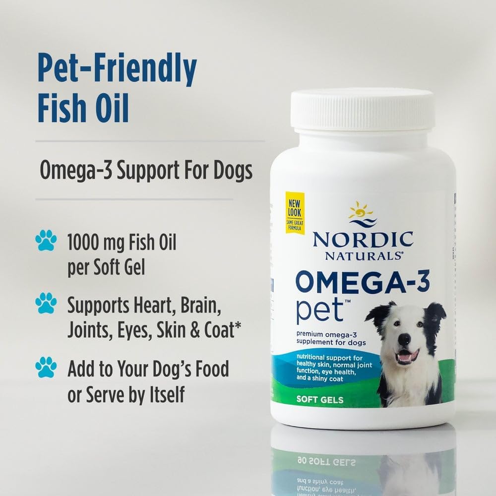 Nordic Naturals Omega-3 Pet, Unflavored - 180 Soft Gels - 320 mg Omega-3 Per Soft Gel - Fish Oil for Dogs with EPA & DHA - Promotes Heart, Skin, Coat, & Immune Health