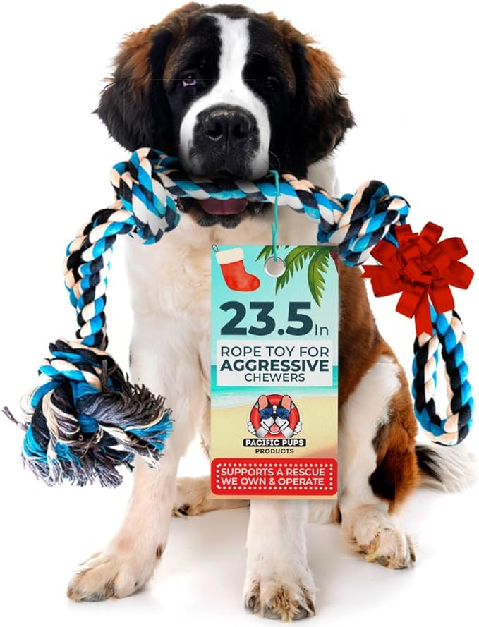Pacific Pups Products Large Dog Rope Toy for Large Dogs - 23.5" Dog Tug of War Toy - Durable Big Pull Rope for Aggressive Chewers & Teething Puppies