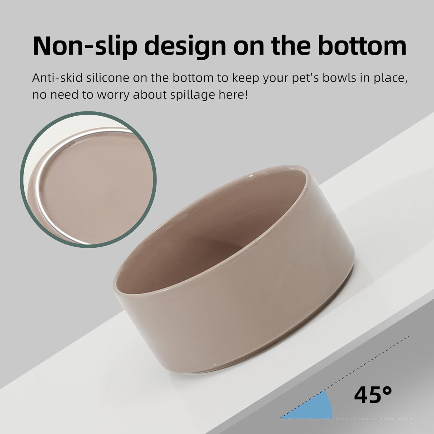 Ceramic 7.3inch Raised Dog Bowl Set, Elevated with Wooden Stand, Food and Water Bowl for Medium Breed Dogs, Weighted Dog Dishes, Pet Feeder(Brown Coffee)