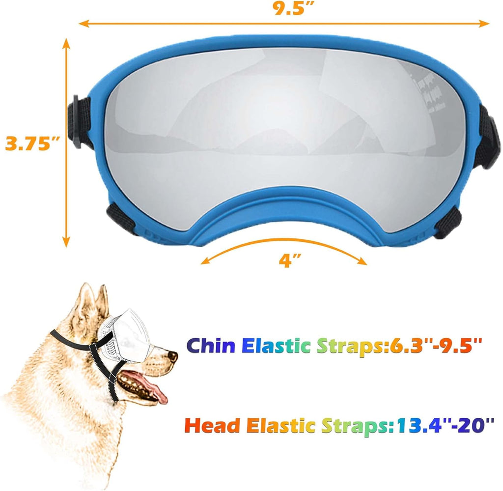 Winproof Large Dog Sunglasses with Adjustable Strap, UV Protection, Soft Goggles for Medium-Large Dogs
