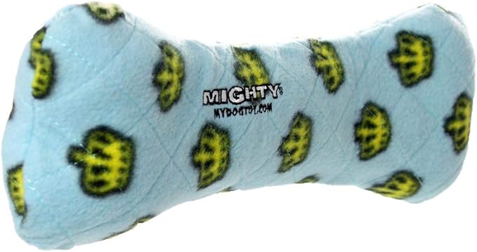 MIGHTY- No Stuff Bone-Blue– Squeaky Plastic Core. 2-in-1 Toy. Made Durable & Floats, Strong & Tough. Interactive Play Dog Toy (Tug, Toss & Fetch)