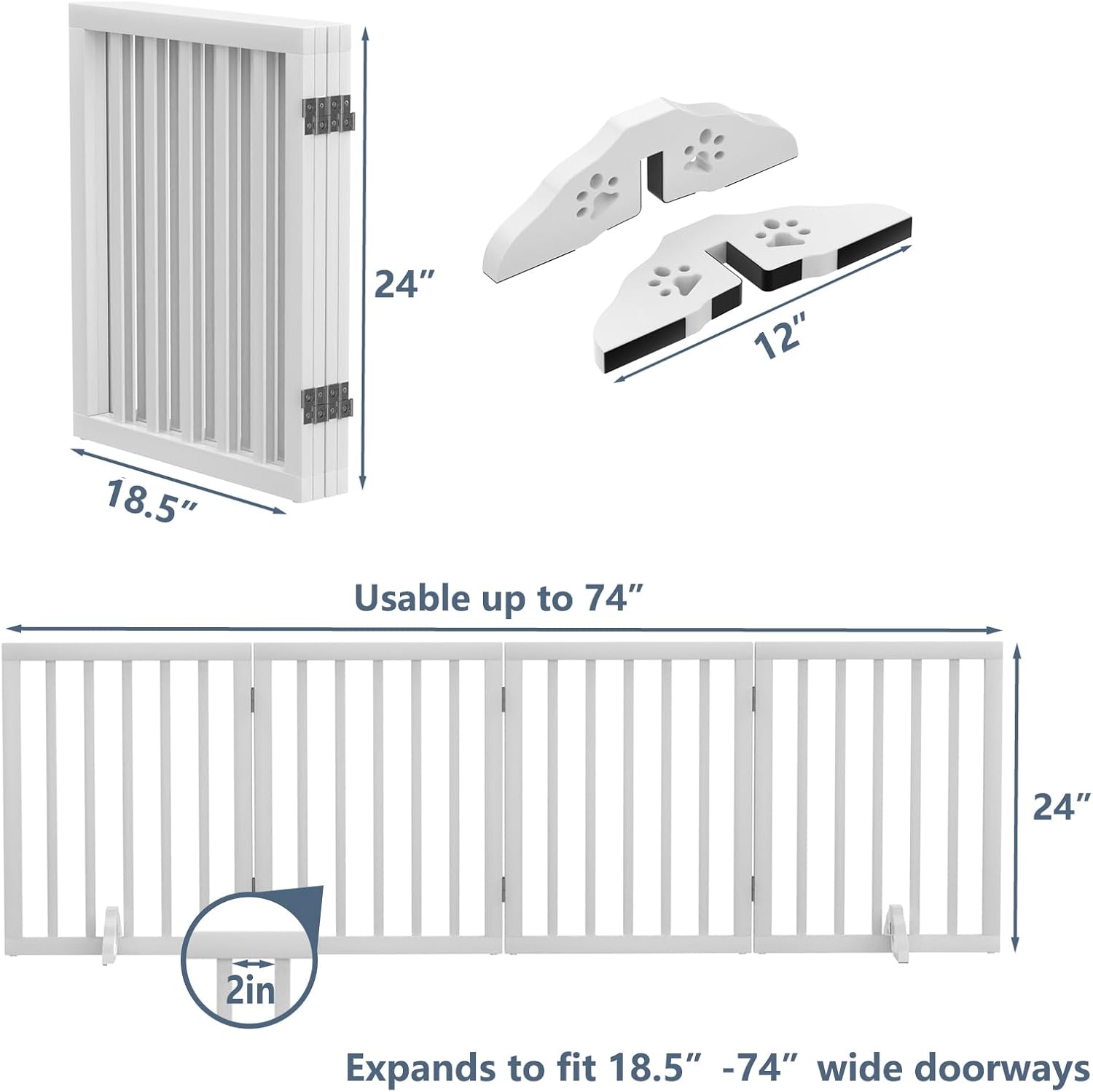 Wooden Dog Gate Freestanding Foldable Pet Gate 4 Panel Fully Assembled Dog Gates for Doorways House Stairs