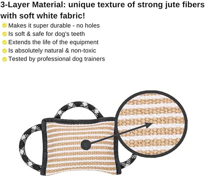 Dog Bite Pillow, Tug War Toy Biting Pad, Jute Tear Resist Interactive Play Dog Bite Tug Toy for Small Medium Large Dogs (Black)