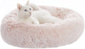 Bedfolks Calming Donut Dog Bed Cat Bed, 23 Inches Round Fluffy Dog Beds for Small Dogs, Machine Washable Anti-Anxiety Plush Puppy Bed（Pink, Small）