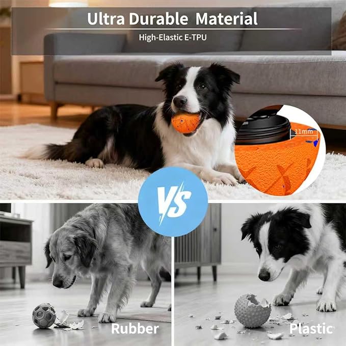 Interactive Dog Toys Dog Ball, Durable Motion Pet Toys for/Small/Medium/Large Dogs, Christmas Birthday Gifts, Automatic Moving, Bouncing and Rotating, E-TPU Material, IP54 Waterproof (Orange)