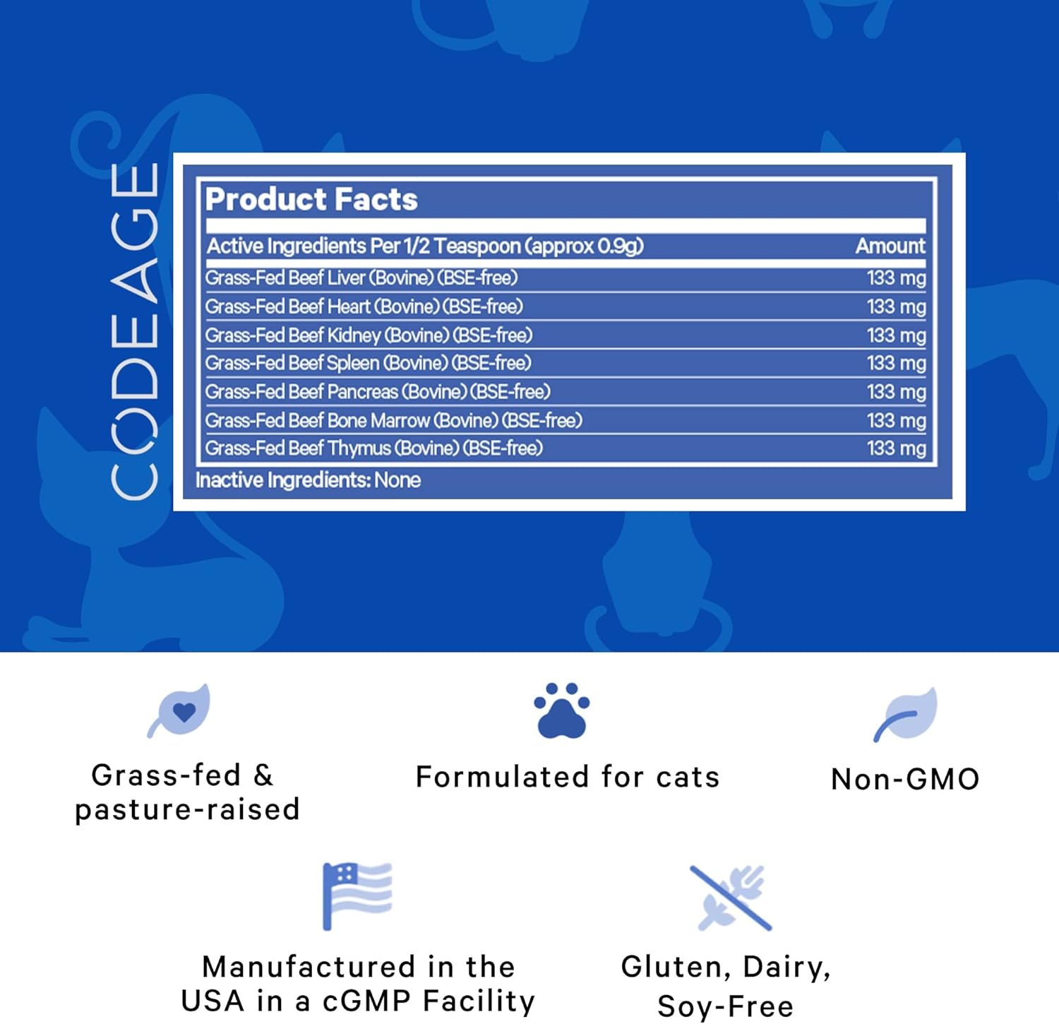 Happy Healthy Organs & Glands Supplement For Cats, Freeze-Dried Raw Bovine Liver Grass-Fed Bone Marrow Heart Kidney Pancreas, Bovine Thymus Iron Multi Organ Powder, Joints Cat Vitamins 1.48 oz