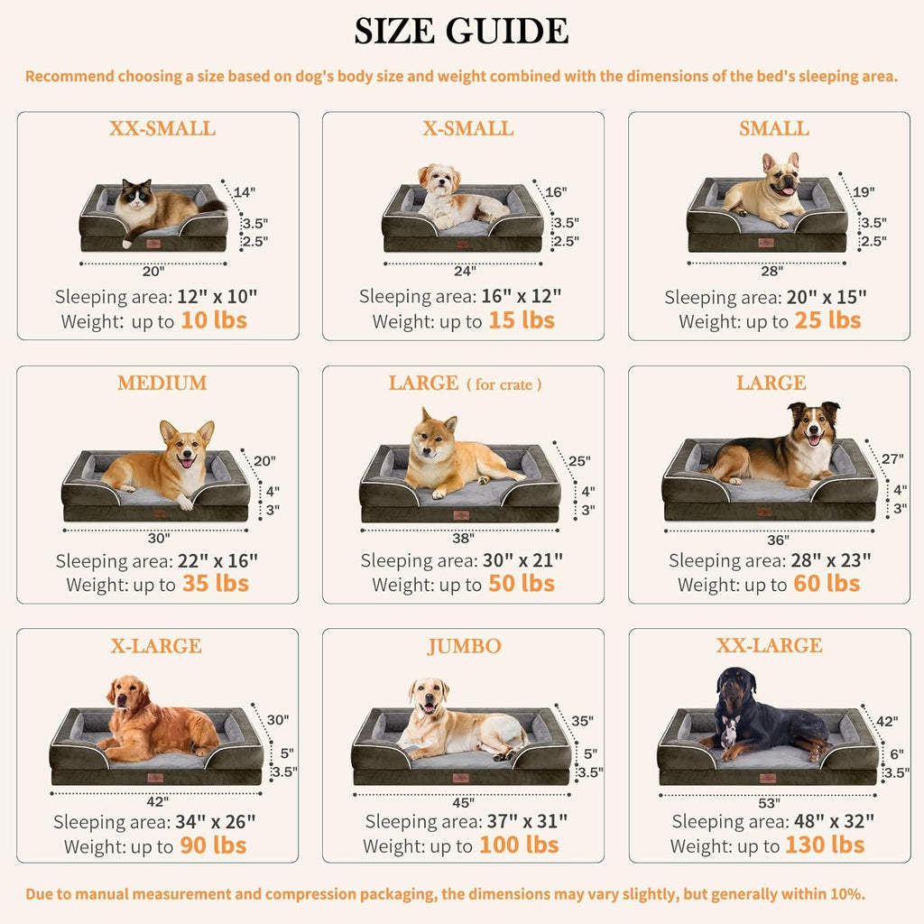 Comfort Expression Small Dog Beds Waterproof Cat Beds Orthopedic Foam Sofa Beds for Small Dogs Comfy Pet Bed with Washable Removable Cover & Non-Slip Bottom(XX-Small,Dark Green)