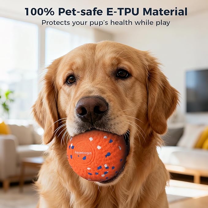 2 Pack Interactive Dog Balls - Auto Moving Bouncing Vibrating Washable Dog Toys for Large Medium Dogs, Type-C Rechargeable, Blue and Orange, Grid Pattern