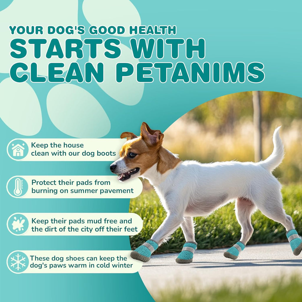 Small Dog Shoes, Breathable Puppy Boots & Paw Protectors for Winter Snow, Summer Hot Pavement, Dog Booties with Anti-Slip Rubber Soles for Hardwood Floors Lake Blue Size 5