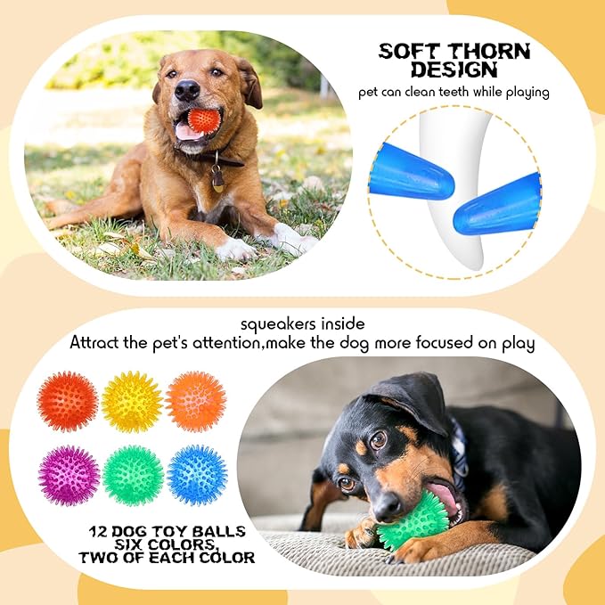 Syhood 60 Pcs Squeaky Dog Toys Bulk Christmas Stuffed Plush Chew Toys Puppy Teething Rope Cute Spiky Chew Ball for Christmas Small Dog Pet Teething Gift(Lovely Style)