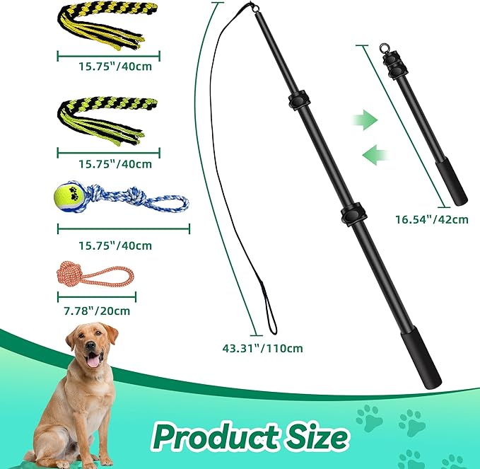 Flirt Pole for Dogs, Interactive Toys Tug-of-war for Pet, Durable Teaser Wand, Chase Toys with Rope Chewing Sticks, for Outdoor Exercise & Training