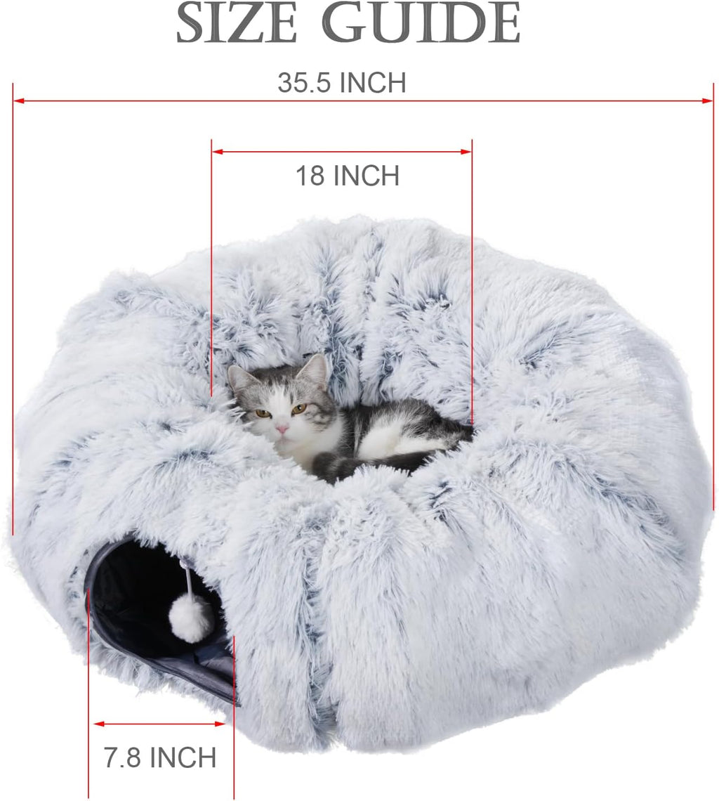 Cat Tunnel with Cat Bed for Indoor Cats, Soft Plush Peekaboo Cat Cave Donut Tunnel, Multifunctional Playground Toys Hideplace for Small Medium Large Kittens, Rabbit, Ferret