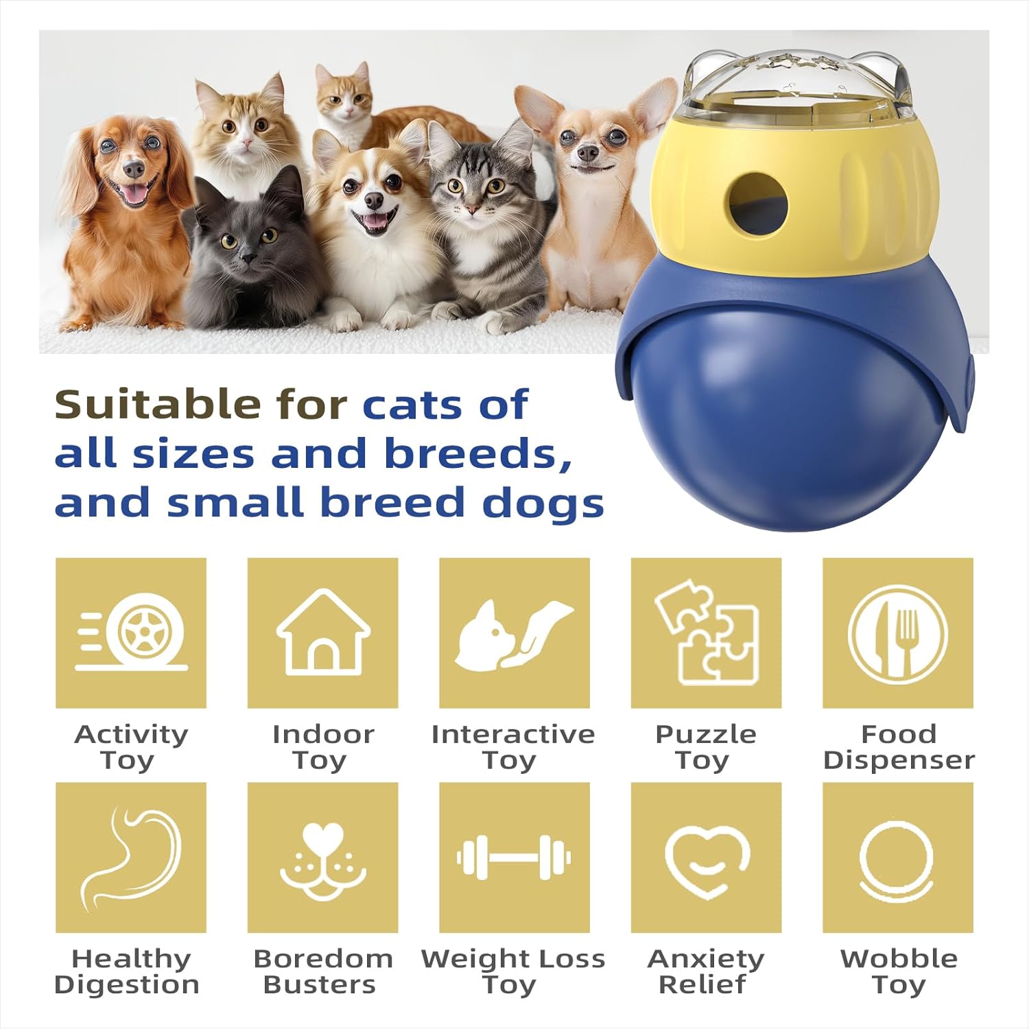 Interactive Owl-Shaped Puzzle Toy for Cats and Small Dogs - Non-Tippable Slow Feeder Food Dispenser for Healthy Eating & Anxiety Relief - Indoor Entertainment Toy