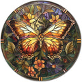 Lygond Metal Sign Tin Sign Circular Stained Glass Butterfly Funny Bathroom Decor for Garage 8×8 Inches