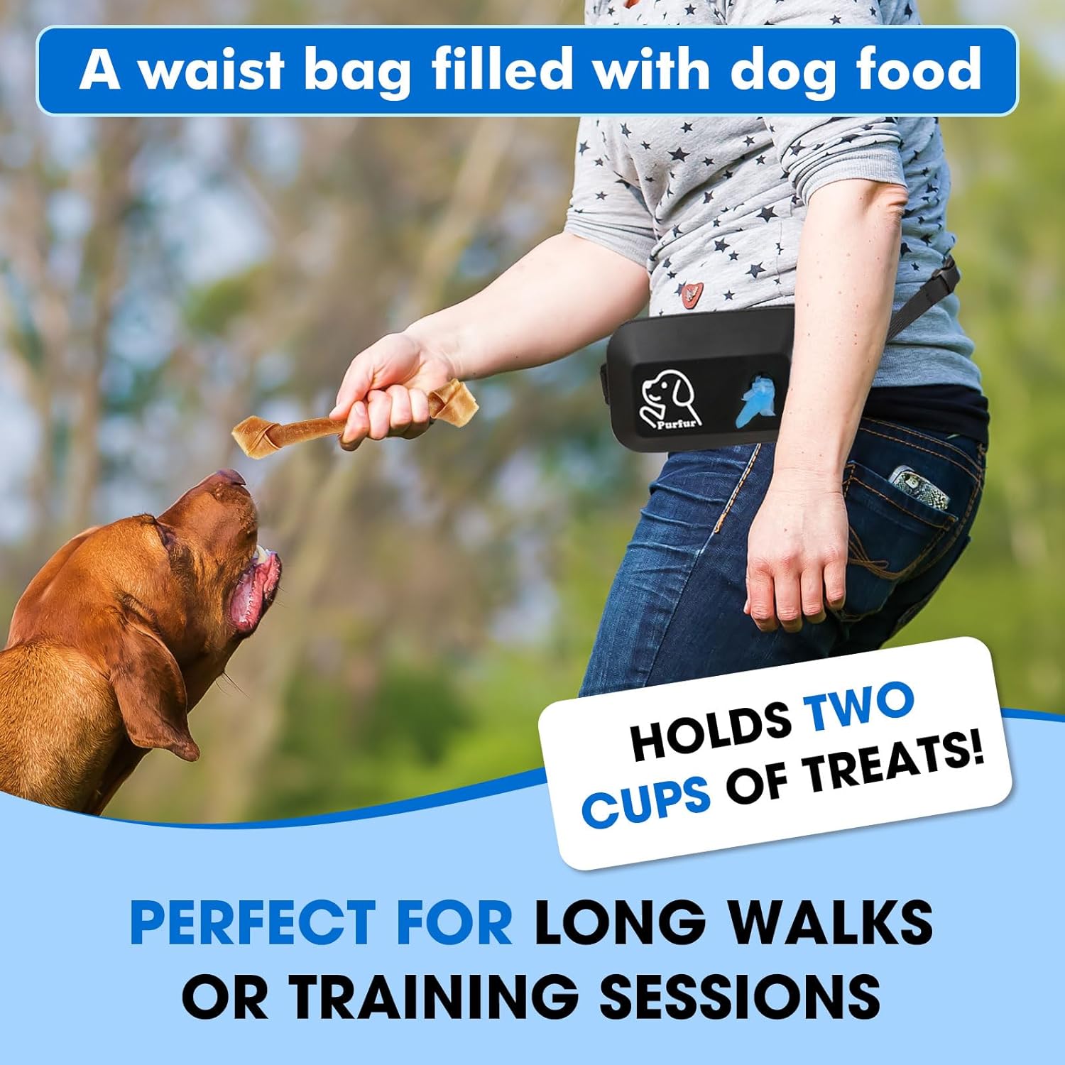 Dog Treat Pouch with Clicker & Poop Bag Holder – Waterproof Silicone, Adjustable Waist Belt for Training & Walking – Puppy Treat Pouch for Pet Training (Black)