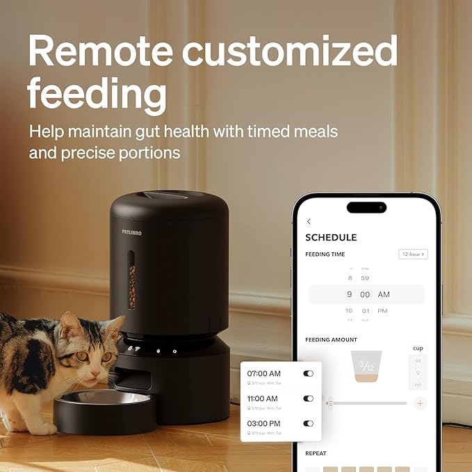 PETLIBRO Automatic Multiple Cats Feeder, 5G WiFi Automatic Dog Food Dispenser with Freshness Preservation for 2 Pets, 5L Timed Pet Feeder with Low Food Sensor, Up to 10 Meals Per Day, Granary Black