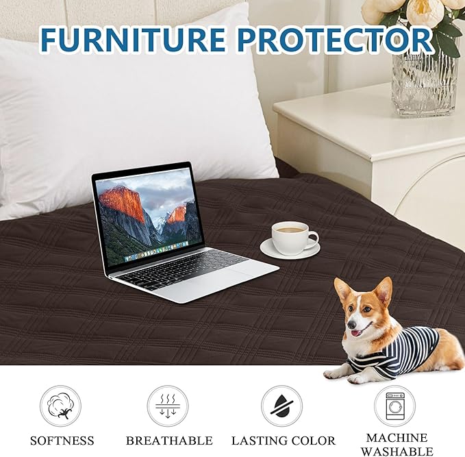 hyha Waterproof Dog Blanket, Reversible Pet Bed Blanket, Soft Sofa Couch Cover for Dogs Washable, Waterproof Pet Couch Covers for Sofa Puppy Cats Furniture Protector(68"x82", Chocolate/Dark Grey)