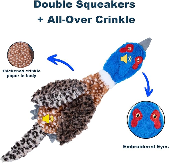 24” No Stuffing Duck Dog Toy – Large Durable Plush Bird with 2 Squeakers & Crinkle Sound, Tough Chew Toy for Medium & Large Dogs, Interactive Fetch & Tug Toy for Aggressive Chewers