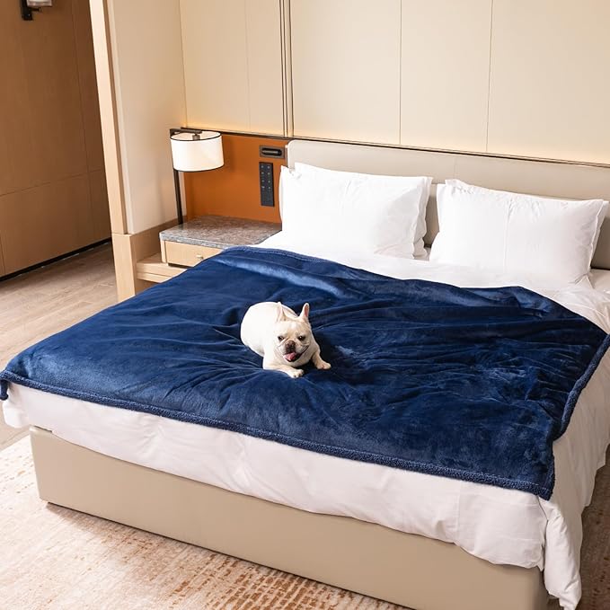 Navy Blue Dog Blanket for Pets Reversible Fluffy Pet Bed Cover Mats Waterproof Puppy Blankets Leakproof Sofa Couch Washable Cover Cat Pet Blanket for Warm-Navy Blue,M
