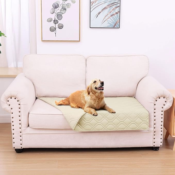 hyha Waterproof Dog Bed Blanket, Soft Pet Blankets, Waterproof Couch Cover for Dogs, Reversible Sofa Covers Washable for Furniture (30x53 Inch, Beige/Beige)