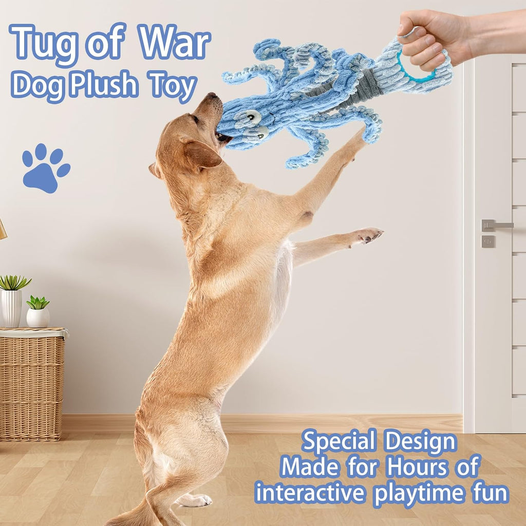 Squeaky Dog Toys for Large Dogs, Octopus Dog Toy Interactive Tug of War Dog Plush Toy to Keep Them Busy, Crinkle Dog Toy Plush Dog Toys (Blue)