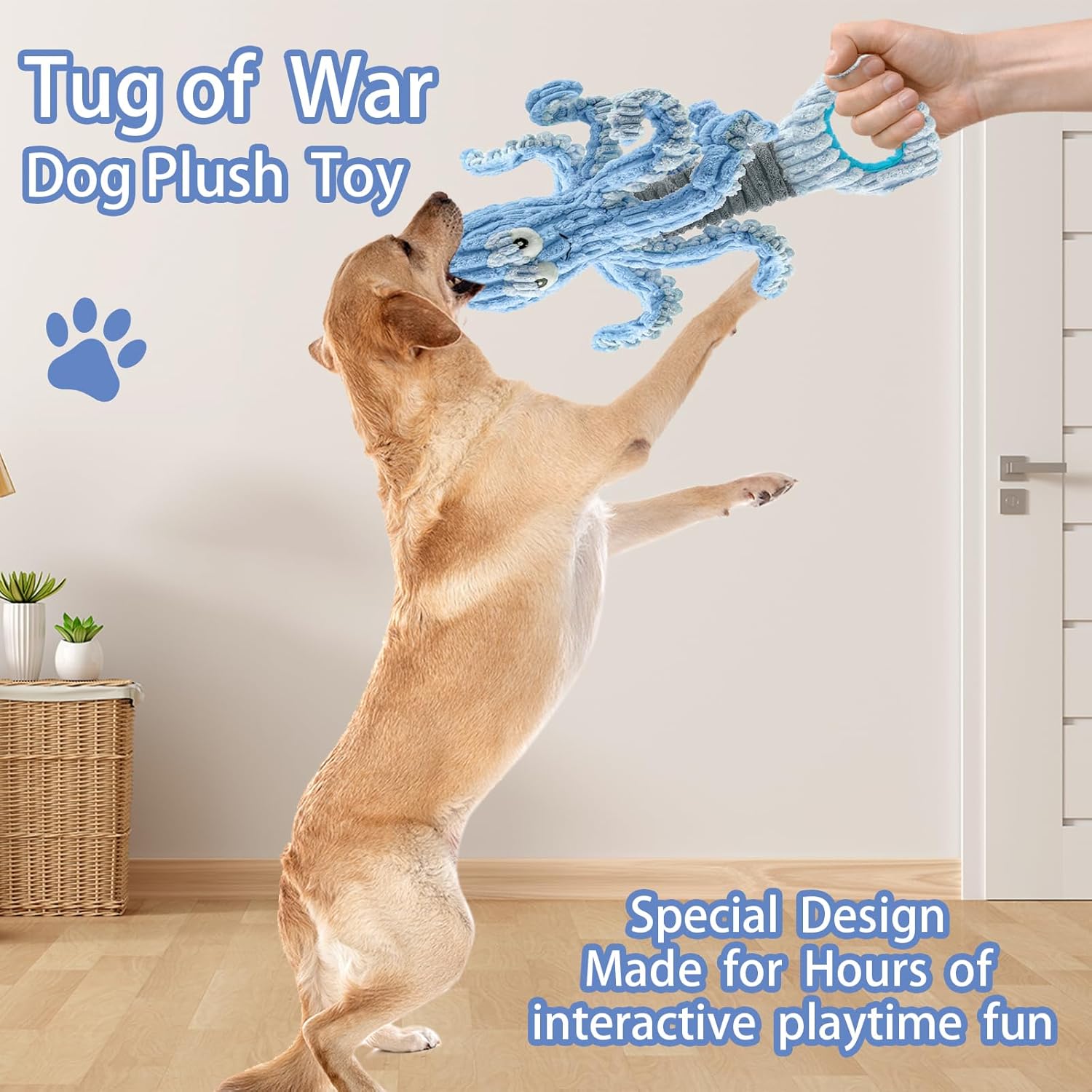 Squeaky Dog Toys for Large Dogs, Octopus Dog Toy Interactive Tug of War Dog Plush Toy to Keep Them Busy, Crinkle Dog Toy Plush Dog Toys (Blue)