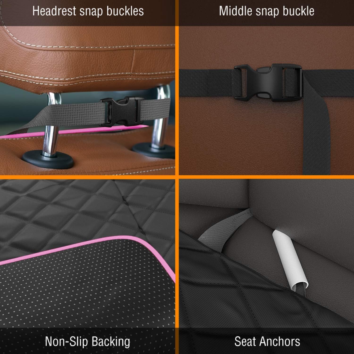 Active Pets Dog Car Seat Cover, Waterproof Front Seat Protector for SUV Truck Sedan, Pet Safety Travel Comfort System with Universal Fit, Pink