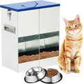 Automatic Feeder for 2 Cats Outdoor Galvanized 42cups/10l Double Feeder with 2 Stainless Steel Water Bowls for Small Pets Cats Dogs Outdoor Indoor Dry Food Dispenser
