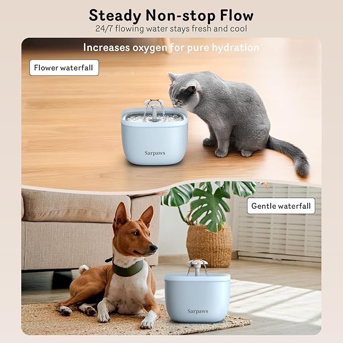 Automatic Cat Feeder and Water Dispenser FW1, Wire or Battery Cat Food Dispenser Timer Pet Feeder - Locking Lid, Desiccant Bag, Programmable Portion Control, 4 Daily Meals, 10s Voice Recorder-Blue