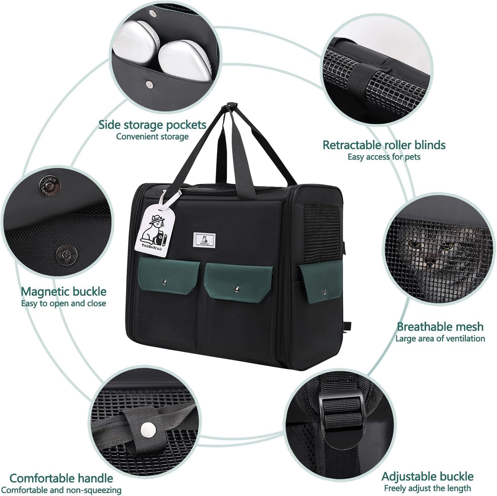 Dog Backpack, Pet Backpack with Breathable Mesh, Pet Travel Carrier with Soft Padded, Reinforced Support, Airline Approved Cat Backpack(Black)