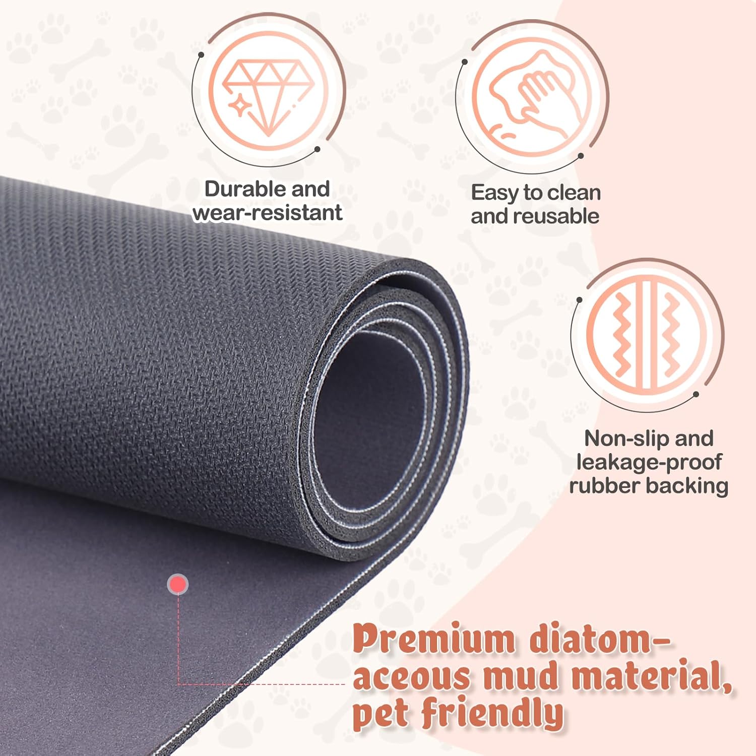 Quick Dry Absorbent Dog Food Mat, 19 x 12 in Diatom Mud Dog Water Bowl Mat, No Messy Anti-Slip Pet Feeding Mat Dog Supplies for Small Dogs