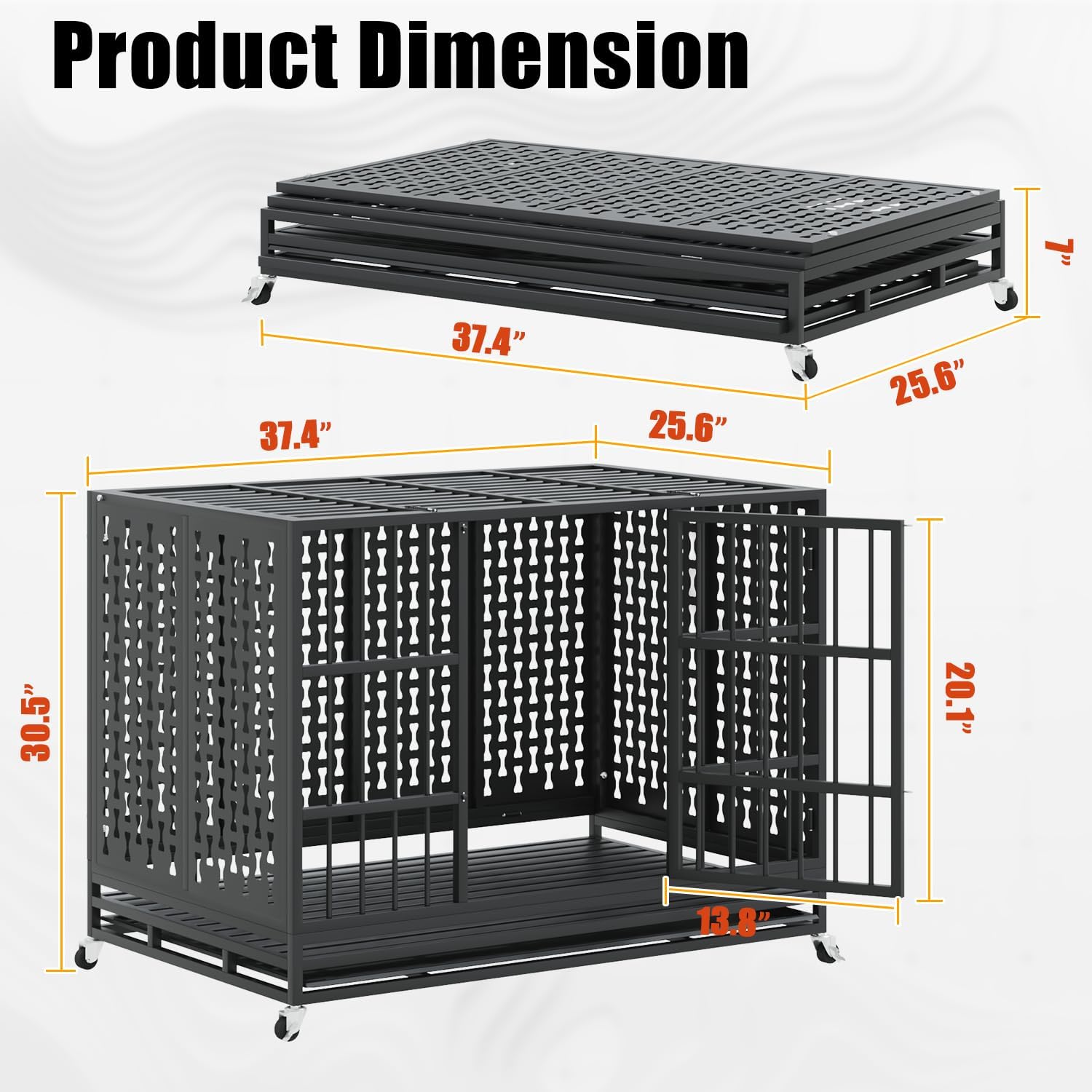 LEMBERI 48/42/38 inch Indestructible Heavy Duty Dog Crate, High Anxiety Extra Large Dog Cage for Large Dogs, XL Steel Escape Proof Dog Kennel with Wheels and Removable Tray