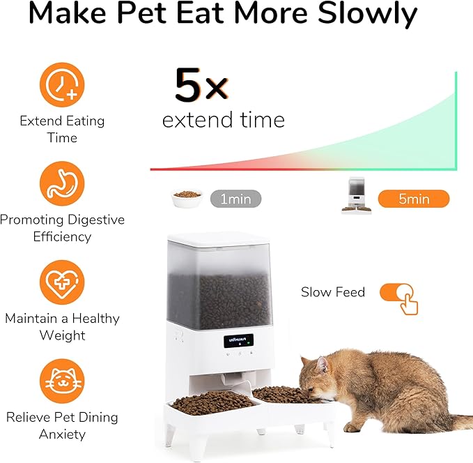 FUKUMARU Automatic Cat Feeder, WiFi Automatic Dog Feeder with Freshness Preservation, 5L Timed Cat Food Dispenser with Elevated Bowls, Up to 10 Meals Per Day