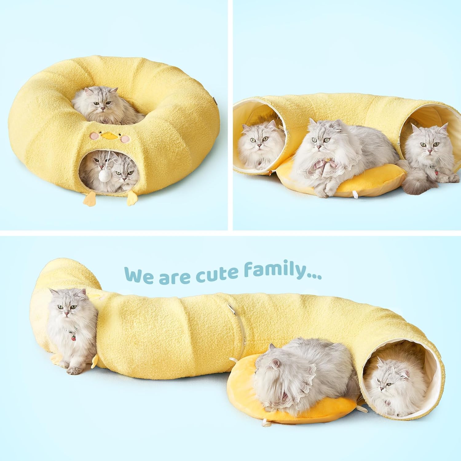 EHEYCIGA Cat Tunnel Bed for Indoor Cats, Cute Cat Donut Toy Tunnel for Small Large Cats with Washable Circle Cushion, Peekaboo Pet Cave Play Tunnel for Kitten, Puppy, Rabbit