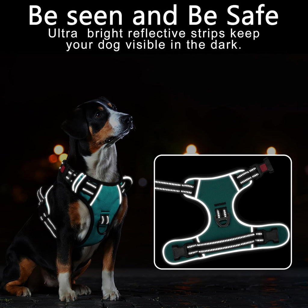 Timos No Pull Dog Harness,NO Need Go Over Dogs Head 3 Snap Buckles Reflective Oxford No Choke Puppy Harness with Front & Back 2 Metal Leash Clips Soft Padded Vest Harnesses for Small Medium Large Dogs