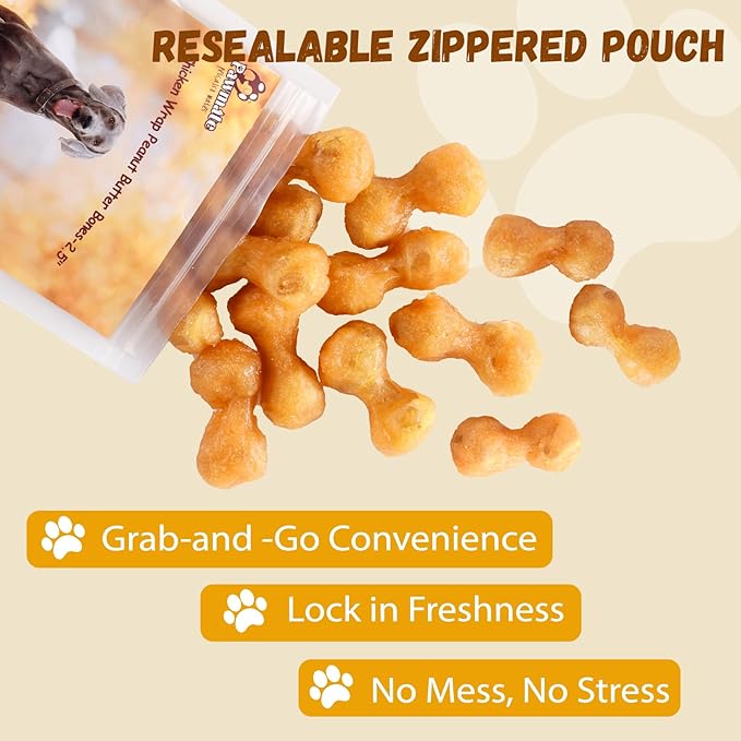 Dog Treats Chicken Wrapped Peanut Butter Bones 2.5'', Easily Digestable Dog Chews Rawhide Free Grain Free, Chewy Training Treats Snacks for Small Medium Large Dogs, 10.6 oz