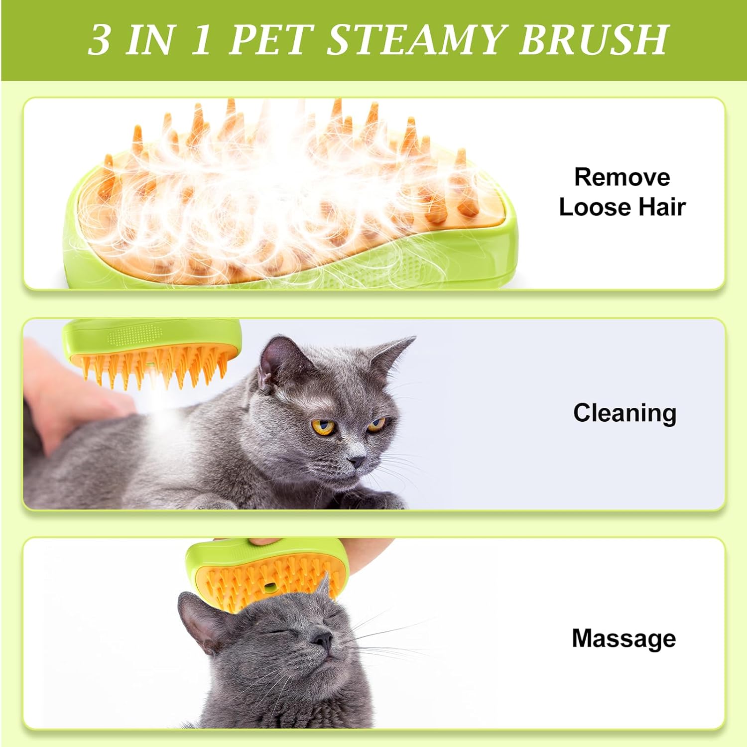 Steam Brush for Cats Shedding, 3 in 1 Steamy Water Pet Hair Removal Comb with Steamer, Spritz Comb for Dog, Indoor Cat Spray Mist Grooming Defur Brush, Cepillo Vapor Gato Perro, Steaming Cleaning Spa